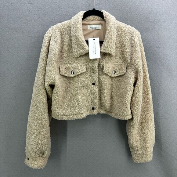 NWT Vintage American Threads Womens Biege Snap Front Cropped Teddy Jacket Large - Picture 8 of 9